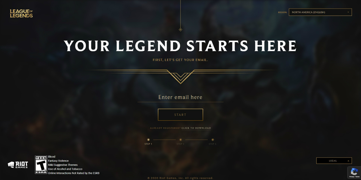 Riot Games Sign Up Screen 