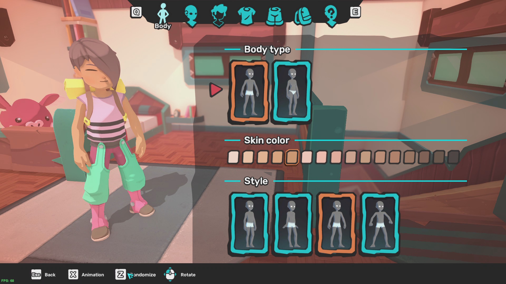 The character creation screen