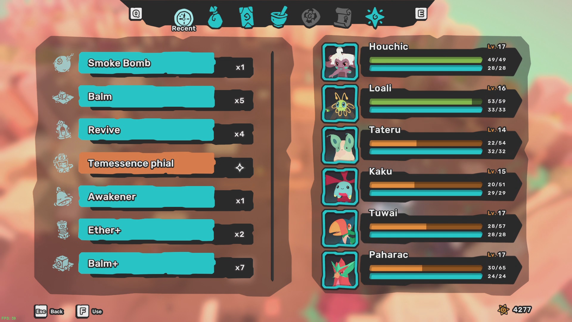 Player using the Temessence phial
