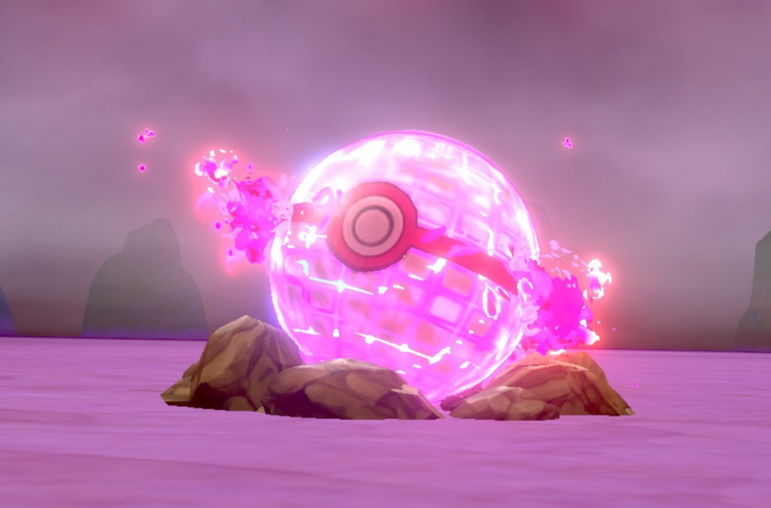 A large Pokéball attempting to capture a Dynamax Pokémon after winning a Max Raid Battle