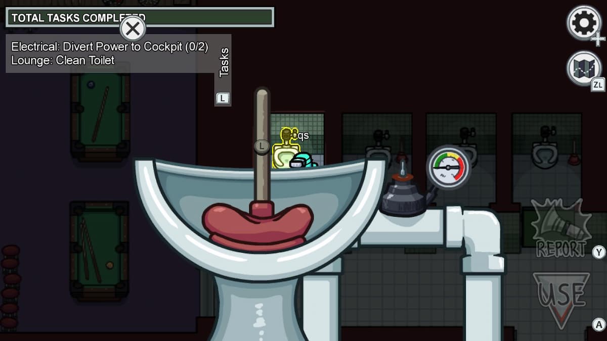 How to complete Clean Toilet task in Lounge on Airship in Among Us