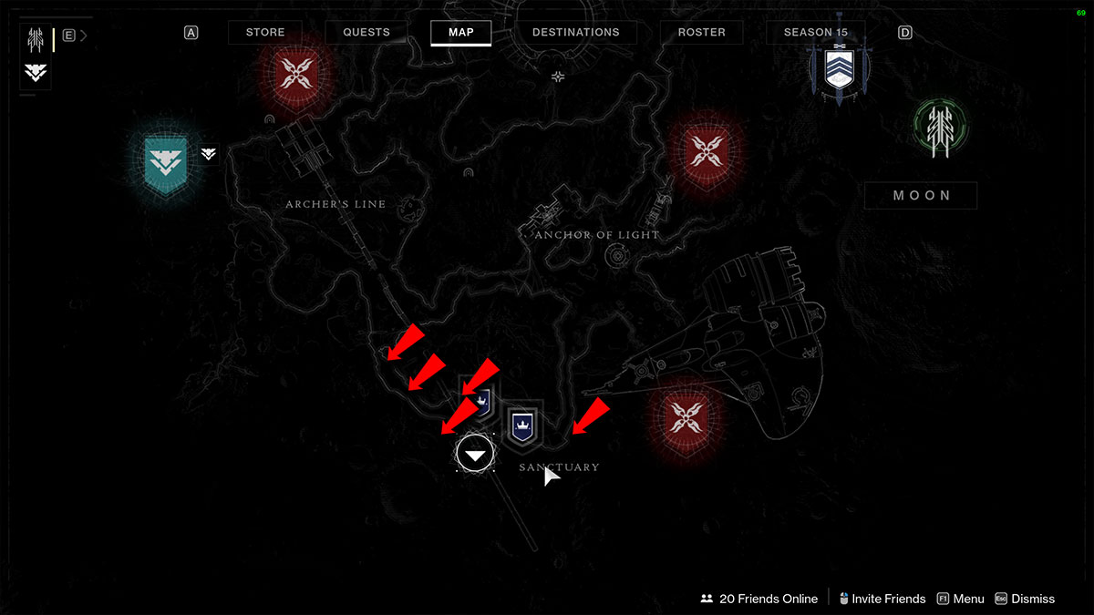 Destiny 2 All Ascendant Anchor locations on The Moon Sanctuary and