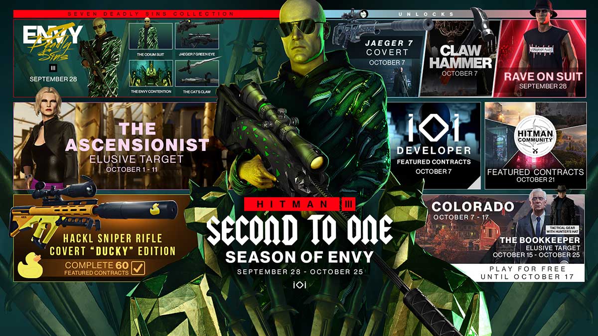 Hitman 3 Season of Envy roadmap New weapons, Contracts, outfits, challenges, and more Gamepur