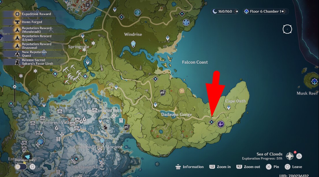 Where is the Eagle's Gate Fallen Fortress domain in Genshin Impact