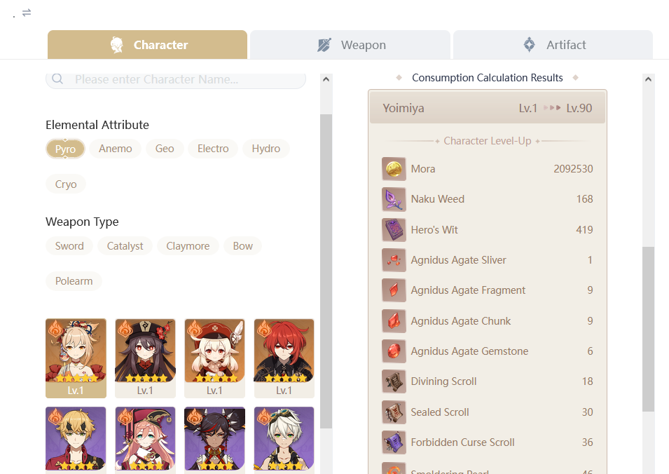 What's the Enhancement Progression Calculator Tool in Genshin Impact
