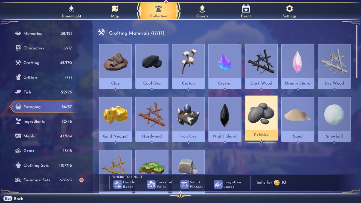 How to get Pebbles in Disney Dreamlight Valley Gamepur