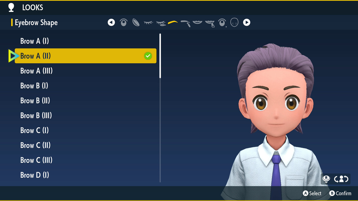 All eyebrow shape options in Pokémon Scarlet and Violet! The world of